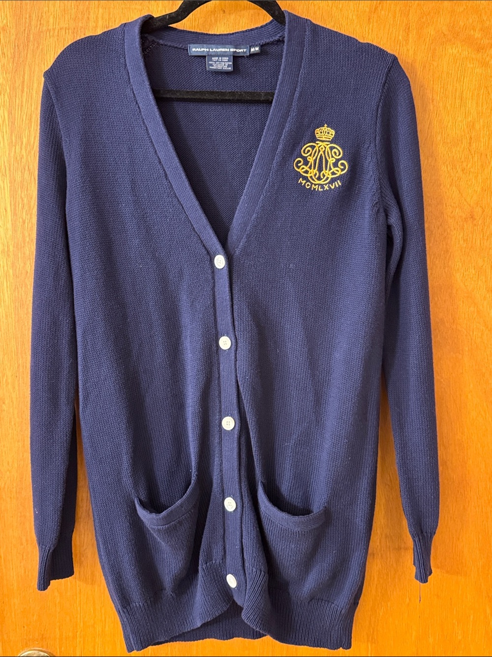 Vintage Ralph Lauren Navy Boyfriend Cardigan with Gold Crest